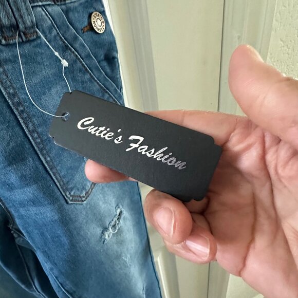 Kids Denim Distressed Overalls Cuties Fashion Size 10 Adjustable Straps Cotton B - Picture 4 of 7